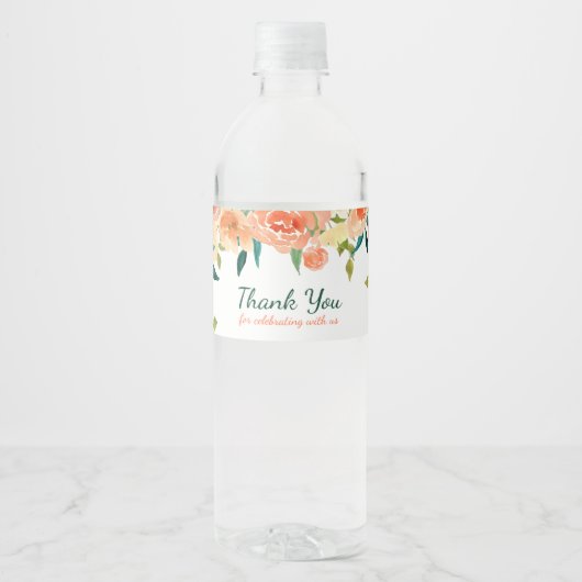 Étiquette Pour Bouteilles D'eau Pêcher les fleurs | MERCI BABY SHOWER (Devant)