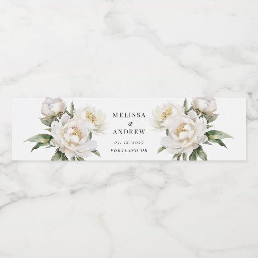 Étiquette Pour Bouteilles D'eau Peony blanc (Étiquettes simples)