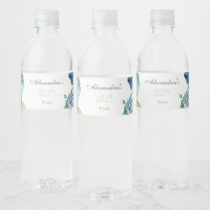 Étiquette Pour Bouteilles D'eau Personnaliser les hydrangées Fête des mariées bleu