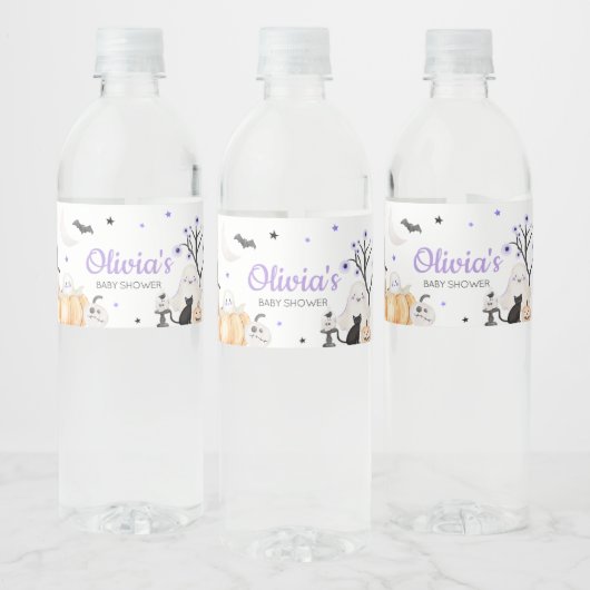 Étiquette Pour Bouteilles D'eau Petit Baby shower d'Halloween violet (Bouteilles)