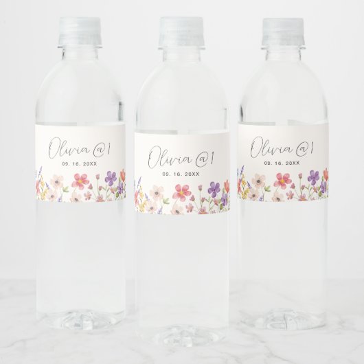 Étiquette Pour Bouteilles D'eau Petit Fleur sauvage Boho Premier anniversaire (Bouteilles)