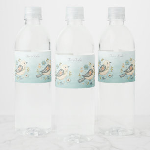 Étiquette Pour Bouteilles D'eau Petite florale d'oiseaux verts