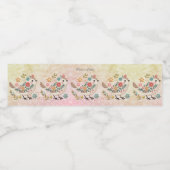 Étiquette Pour Bouteilles D'eau Petites fleurs Feuilles d'oiseaux roses (Étiquettes simples)