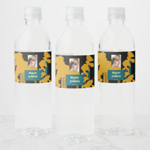 Étiquette Pour Bouteilles D'eau Photo de mariage moderne Tournesol Bleu sarcelle O