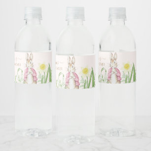 Étiquette Pour Bouteilles D'eau Pierre le lapin Printemps fleurit Baby shower rose