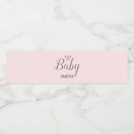 Étiquette Pour Bouteilles D'eau Pink Bow Baby Script Nom personnalisé (Étiquettes simples)