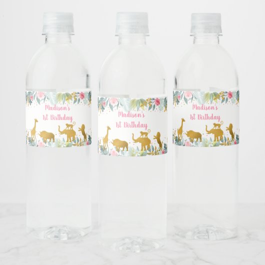 Étiquette Pour Bouteilles D'eau Pink Gold Safari verdure Anniversaire (Bouteilles)