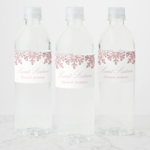 Étiquette Pour Bouteilles D'eau Pink Rose Gold Snowflake Winter Sweet 16