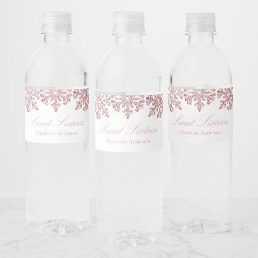 Étiquette Pour Bouteilles D'eau Pink Rose Gold Snowflake Winter Sweet 16 (Bouteilles)