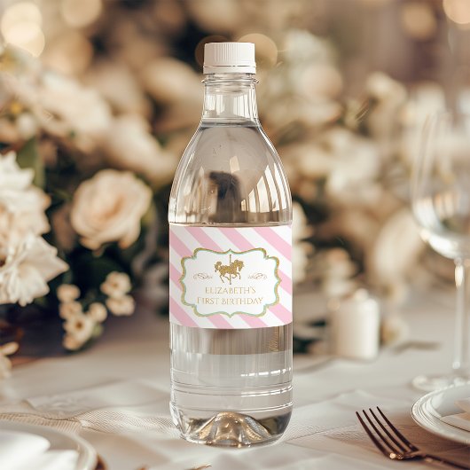 Étiquette Pour Bouteilles D'eau Pink Stripe Carousel Themed Water Bottle Labels