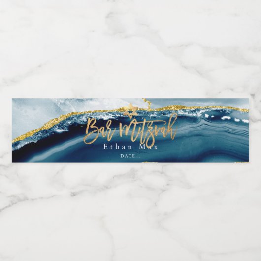 Étiquette Pour Bouteilles D'eau PixDezines Bar Mitzvah, Aquarelle Turquoise (Étiquettes simples)