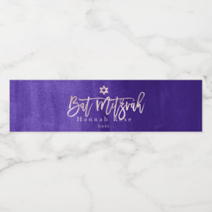 Étiquette Pour Bouteilles D'eau PixDezines Bar Mitzvah, Aquarelle violette+Blush