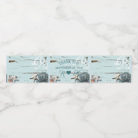 Étiquette Pour Bouteilles D'eau plage tropicale aqua bleu coquillage étoile de mer (Étiquettes simples)