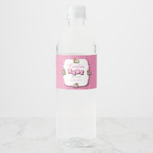 Étiquette Pour Bouteilles D'eau Plaid rose avec ours pour bébés   Baby Girl Shower