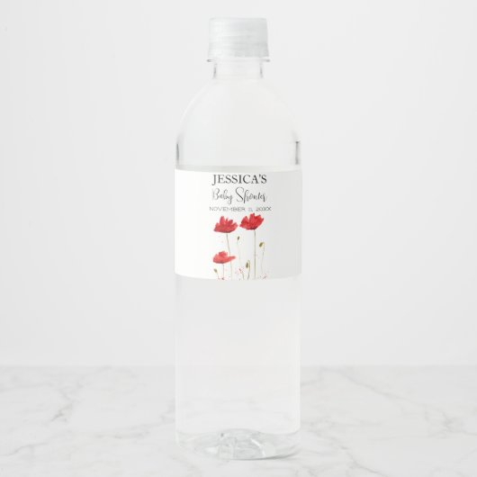 Étiquette Pour Bouteilles D'eau Poppies Fleurs Pavot Baby shower fille Fleur sauva (Devant)