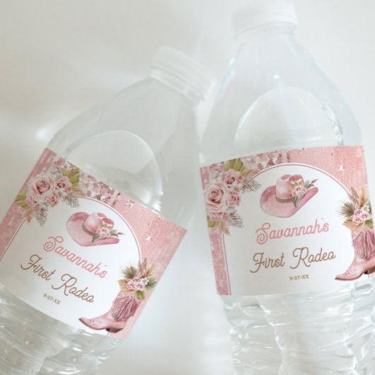 Étiquette Pour Bouteilles D'eau Premier Rodéo Rose Boho 1er Anniversaire