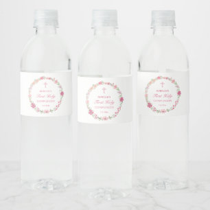 Étiquette Pour Bouteilles D'eau Première communion de germe rose