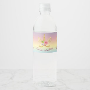 Étiquette Pour Bouteilles D'eau Première licorne mignonne élégante de parties
