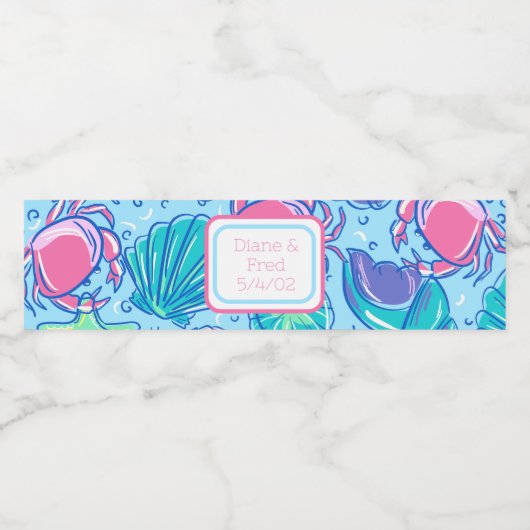 Étiquette Pour Bouteilles D'eau Préppy Mariage Beach Shell Crab Custom (Étiquettes simples)