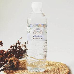 Étiquette Pour Bouteilles D'eau Princess Anniversaire Carriage Blue Floral