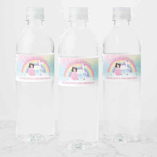 Étiquette Pour Bouteilles D'eau Princesse et Rainbow Unicorn fête d'anniversaire F (Bouteilles)