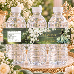 Étiquette Pour Bouteilles D'eau Princesse Noire et Sage Grenouille Quinceanera
