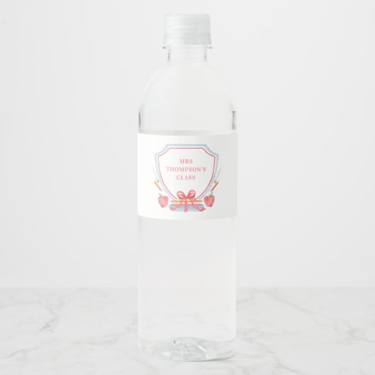 Étiquette Pour Bouteilles D'eau Professeur personnalisé | Crest de classe (Devant)