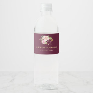 Étiquette Pour Bouteilles D'eau prune violette & pêche mariage floral