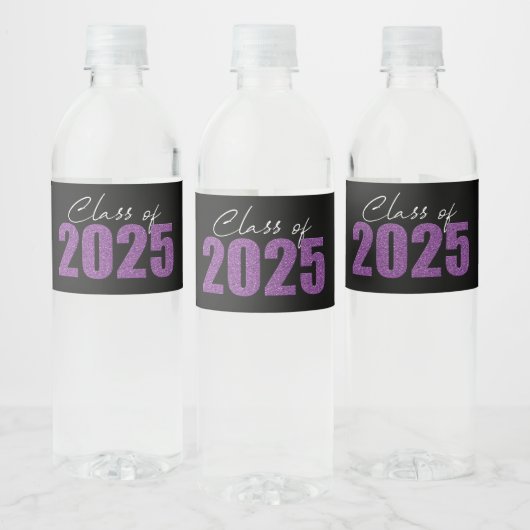 Étiquette Pour Bouteilles D'eau Purple Glitter Classe de 2025 (Bouteilles)