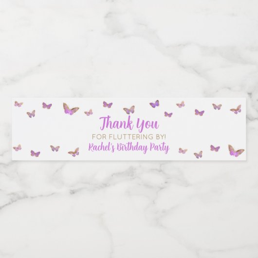Étiquette Pour Bouteilles D'eau Purple Papillon fête d'anniversaire Favoriser (Étiquettes simples)