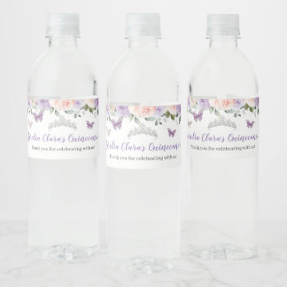 Étiquette Pour Bouteilles D'eau Quinceañera Blush Lilac Floral Papillons en argent