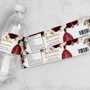 Étiquette Pour Bouteilles D'eau Quinceañera Bourgogne Blush Floral 16e anniversair