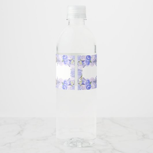 Étiquette Pour Bouteilles D'eau Quinceanera Florale Bleu Périwinkle (Dos)