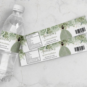 Étiquette Pour Bouteilles D'eau Quinceañera Sage Vert Floral Or 16e anniversaire