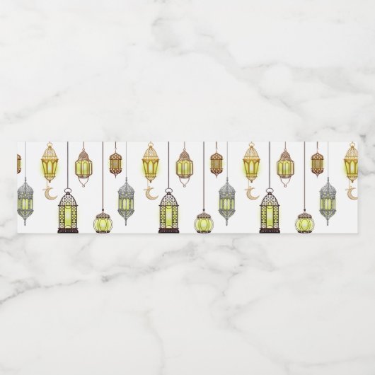 Étiquette Pour Bouteilles D'eau Ramadan Kareem Crescent Lanterns Moubarak Islamiqu (Étiquettes simples)