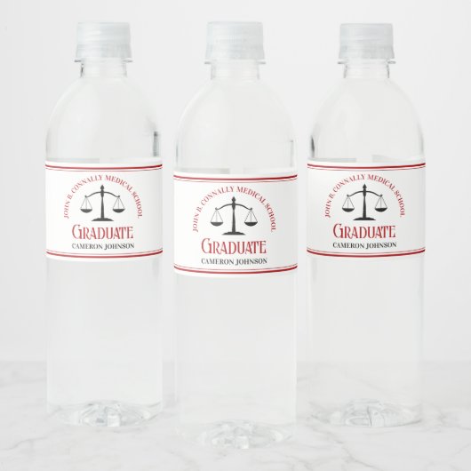 Étiquette Pour Bouteilles D'eau Red Black Law School Custom Graduation Party (Bouteilles)