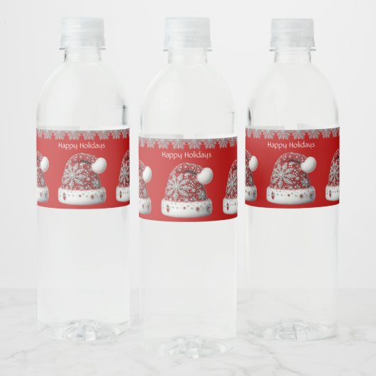 Étiquette Pour Bouteilles D'eau Red Santa Hat Holiday (Bouteilles)