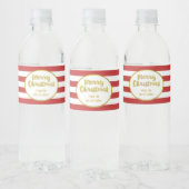 Étiquette Pour Bouteilles D'eau Red Stripes Gold Custom Joyeux Noël (Bouteilles)