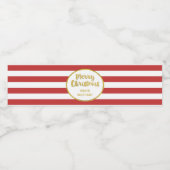 Étiquette Pour Bouteilles D'eau Red Stripes Gold Custom Joyeux Noël (Étiquettes simples)