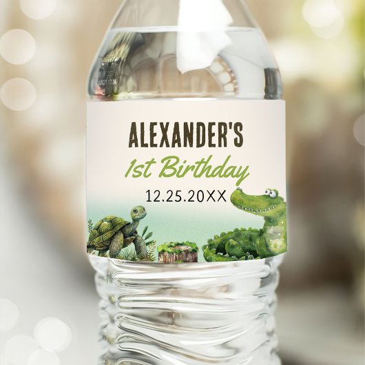 Étiquette Pour Bouteilles D'eau Reptile de marais 1er fête d'anniversaire