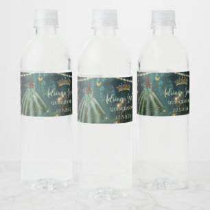 Étiquette Pour Bouteilles D'eau Robe verte émeraude de la forêt enchantée Quinceañ