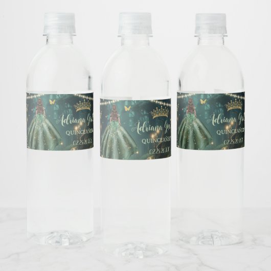 Étiquette Pour Bouteilles D'eau Robe verte émeraude de la forêt enchantée Quinceañ (Bouteilles)