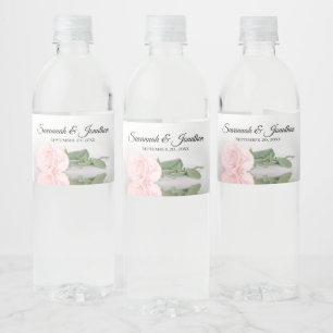 Étiquette Pour Bouteilles D'eau Romantique Rose Rose Couple Noms Élégant Mariage
