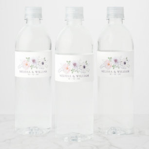 Étiquette Pour Bouteilles D'eau Rose Anémone Fleurie Aquarelle Mariage Blanc