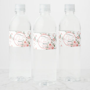 Étiquette Pour Bouteilles D'eau Rose aquarelle élégante pour 1er anniversaire fill