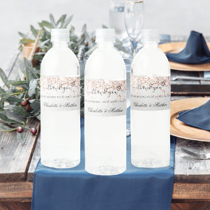 Étiquette Pour Bouteilles D'eau Rose argent or boho script mariage merci