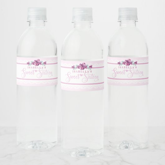 Étiquette Pour Bouteilles D'eau Rose Floral Sweet 16 (Bouteilles)