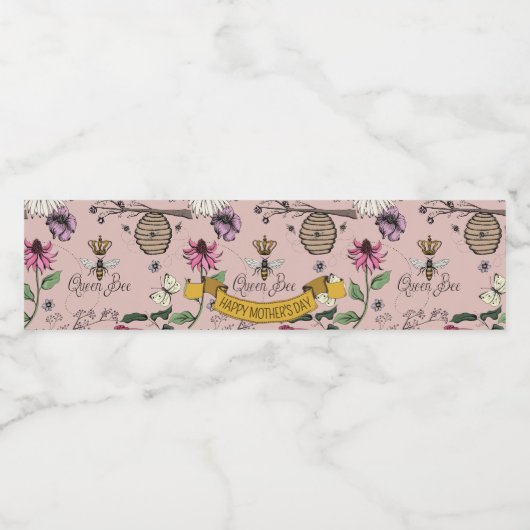 Étiquette Pour Bouteilles D'eau Rose Gold & Black Queen Bee, Gold Crown & Soll (Étiquettes simples)