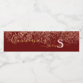 Étiquette Pour Bouteilles D'eau Rose Goldy et Burgundy Monogramme Pailleté (Étiquettes simples)