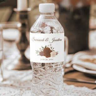 Étiquette Pour Bouteilles D'eau Roses d'automne rustiques Mariage Brun Umber & Ora